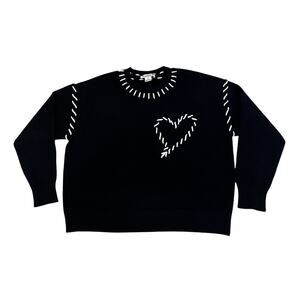 Nanette Lepore Sweater Womens Large Black Heart Graphic Crewneck Pullover